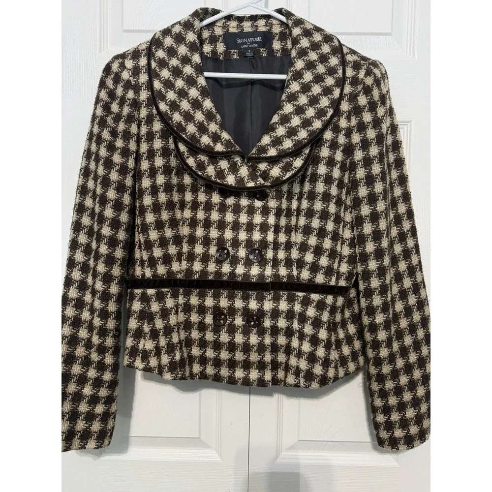 Signature by Larry Levin Women's Crop Blazer Brown Tweed Size 8‎